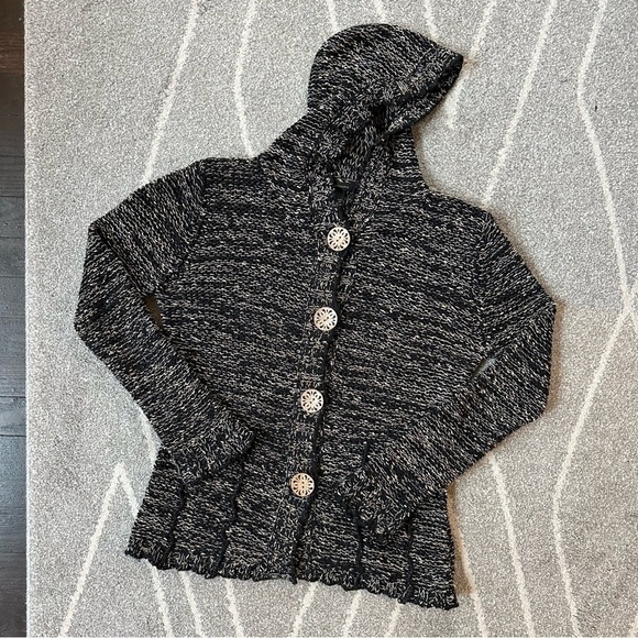 BCBGMaxAzriw Black Chunky Knit Hoodie Cardigan Sweater - Picture 1 of 4